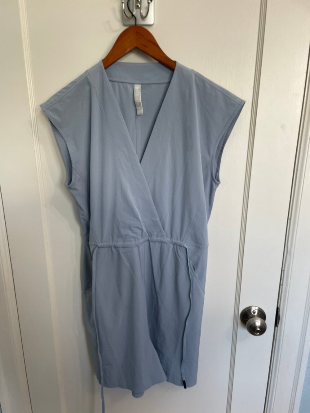 Athleta Duet Wrap Dress Periwinkle Blue Size Small Cap Sleeve Drawstring Waist